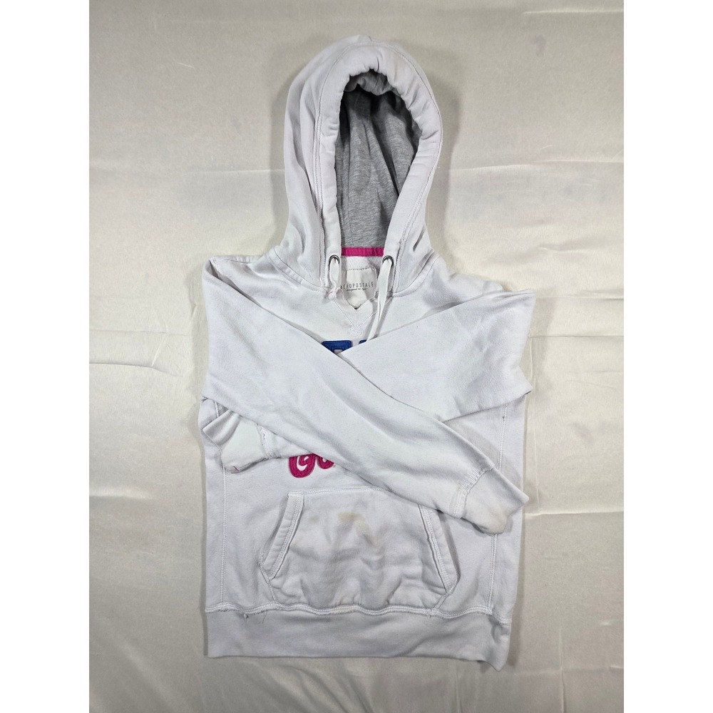 Aeropostale Womens White AERO Est 87 Graphic Pullover Hoodie Size Medium - Picture 3 of 8
